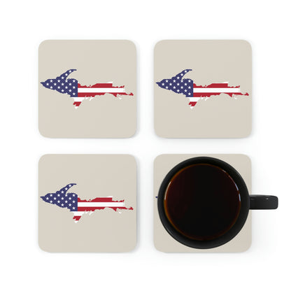 Michigan Upper Peninsula Coaster Set (Canvas Color w/ UP USA Flag Outline) | Corkwood - 4 pack