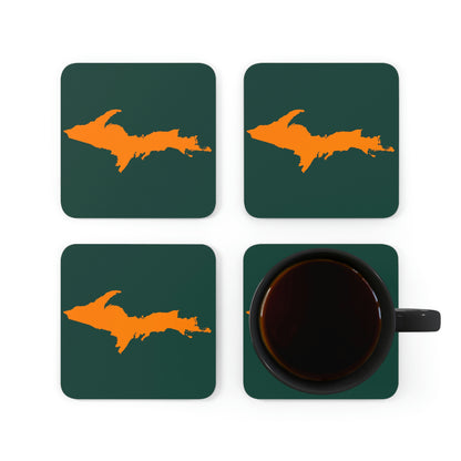 Michigan Upper Peninsula Coaster Set (Green w/ Orange UP Outline) | Corkwood - 4 pack