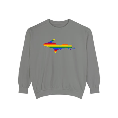 Michigan Upper Peninsula Sweatshirt (w/ UP Pride Flag Outline) | Unisex Garment Dyed