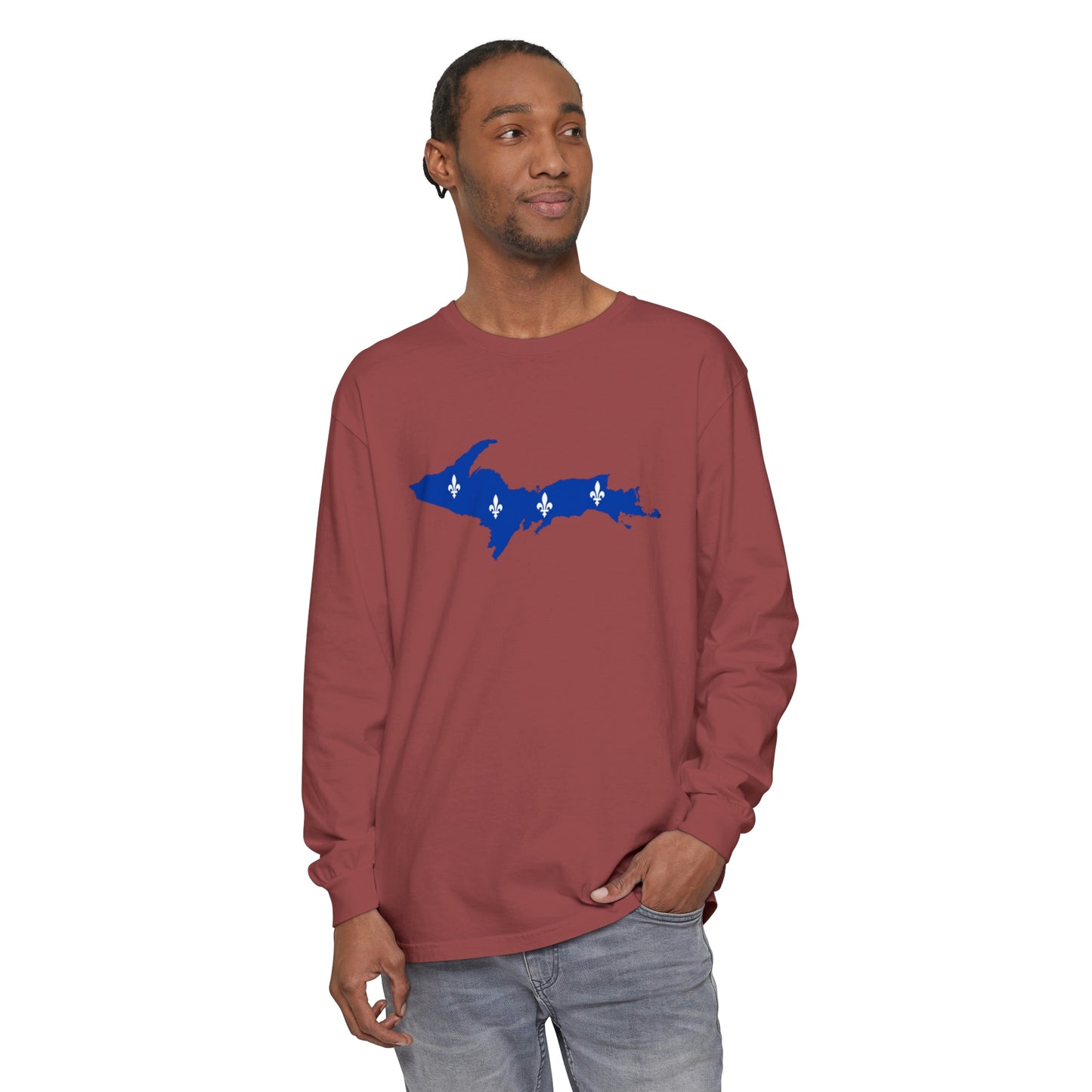 Michigan Upper Peninsula Garment-Dyed T-Shirt (w/ UP Quebec Flag Outline) | Unisex Long Sleeve