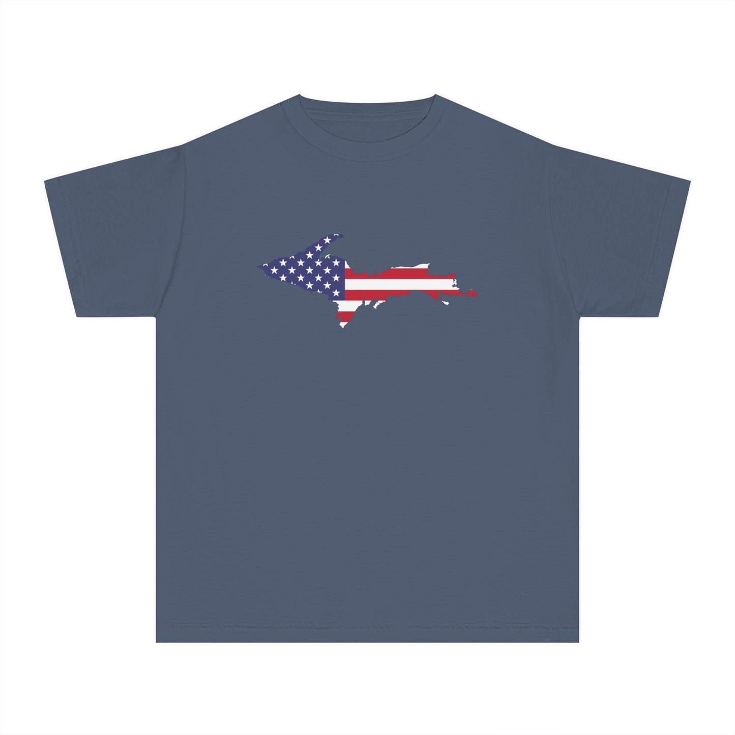 Michigan Upper Peninsula T-Shirt (w/ UP USA Flag Outline) | Youth Garment-Dyed