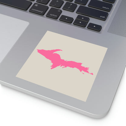 Michigan Upper Peninsula Square Sticker (Canvas Color w/ Pink UP Outline) | Indoor/Outdoor