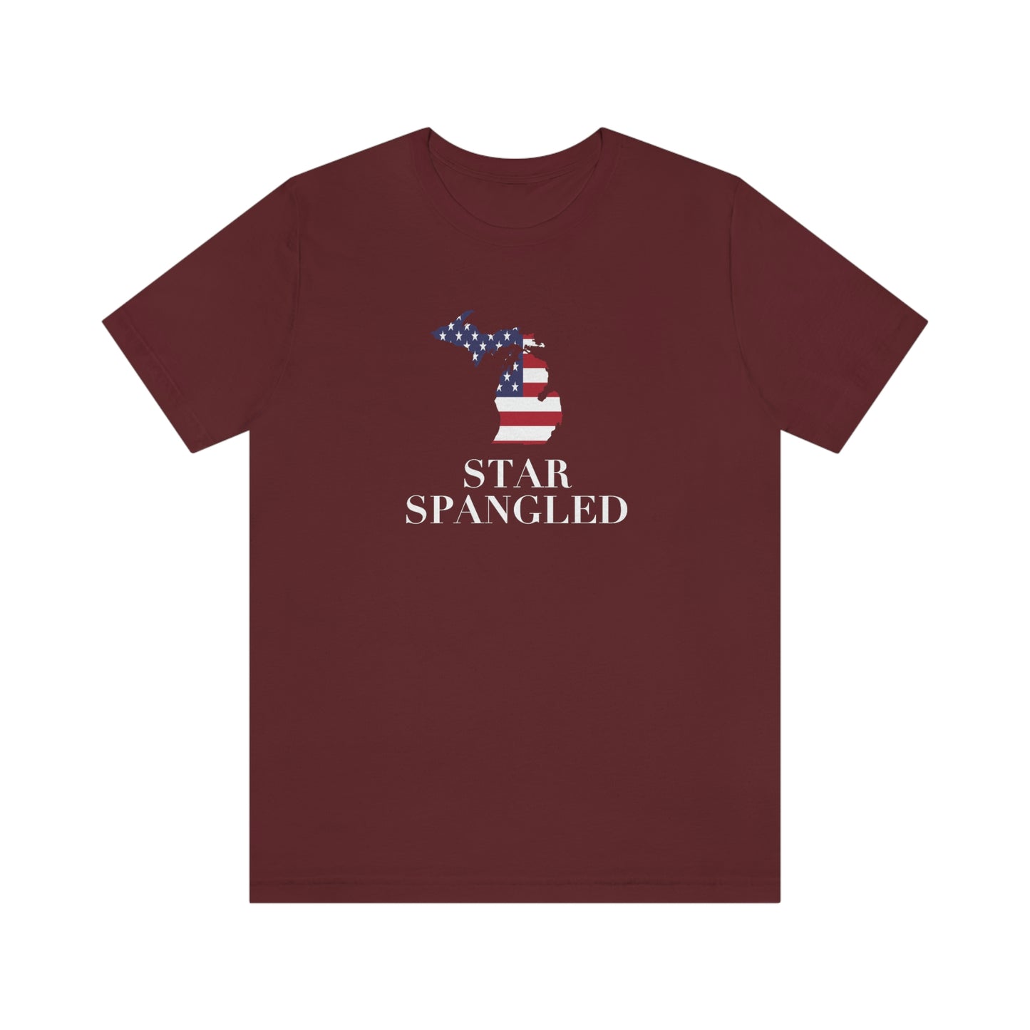 Michigan 'Star Spangled' T-Shirt (w/ MI USA Flag Outline) | Unisex Standard Fit