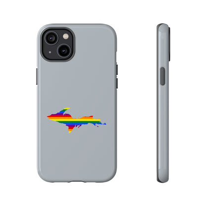 Michigan Upper Peninsula Tough Phone Case (Silver w/ UP Pride Flag Outline) | Apple iPhone