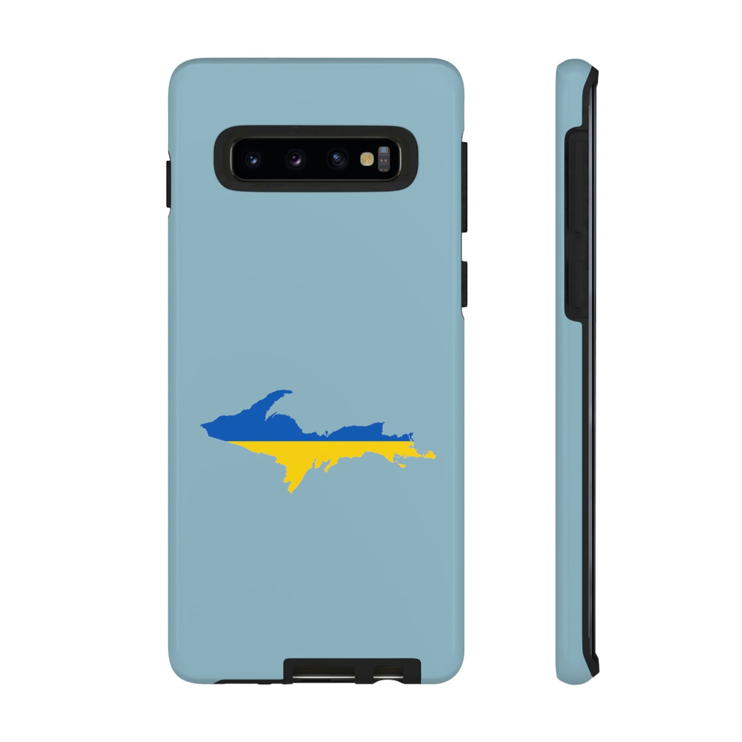 Michigan Upper Peninsula Tough Phone Case (Opal Blue w/ UP Ukraine Flag Outline) | Samsung & Pixel Android