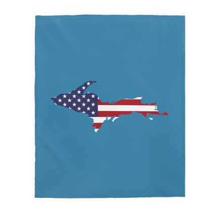 Michigan Upper Peninsula Plush Blanket (w/ UP USA Flag Outline) | Lake Michigan Blue