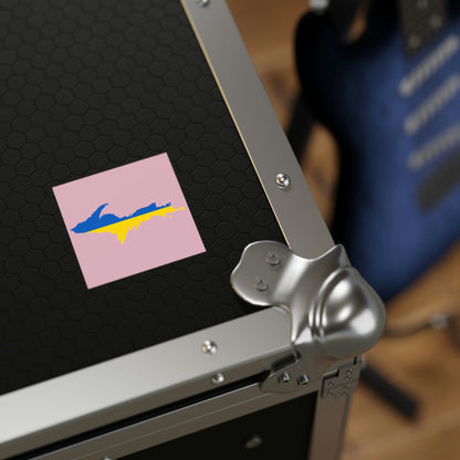 Michigan Upper Peninsula Square Sticker (Pink w/ UP Ukraine Flag Outline) | Indoor/Outdoor