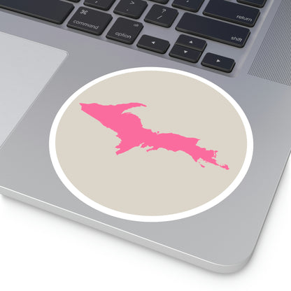 Michigan Upper Peninsula Round Stickers (Canvas Color w/ Pink UP Outline) | Indoor\Outdoor