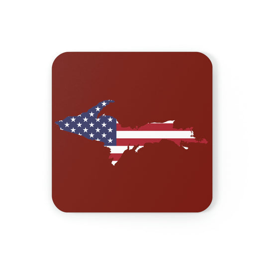 Michigan Upper Peninsula Coaster Set (Dark Cherry Red w/ UP USA Flag Outline) | Corkwood - 4 pack