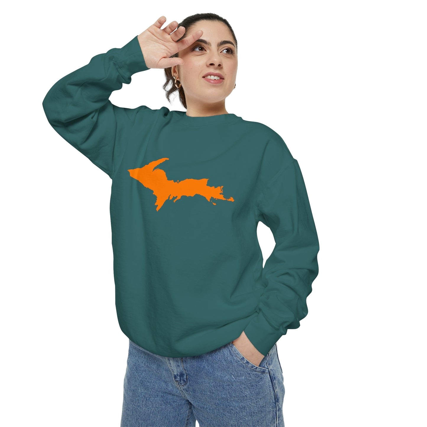 Michigan Upper Peninsula Sweatshirt (w/ Orange UP Outline) | Unisex Garment Dyed