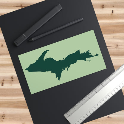 Michigan Upper Peninsula Bumper Sticker (w/ Green UP Outline) | Green Tea Color Background