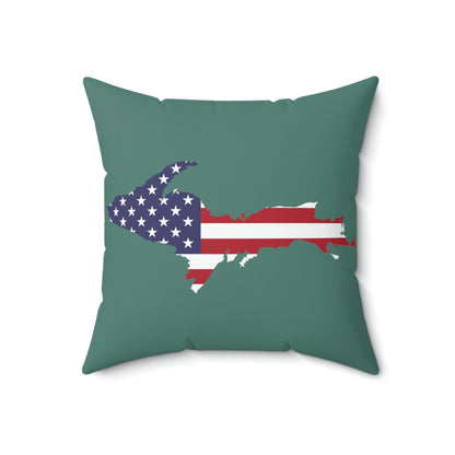 Michigan Upper Peninsula Accent Pillow (w/ UP USA Flag Outline) | Copper Green