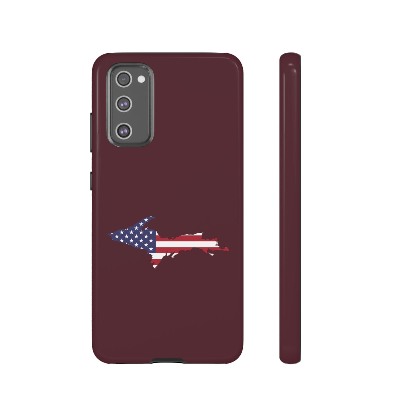 Michigan Upper Peninsula Tough Phone Case (Old Mission Burgundy w/ UP USA Flag Outline) | Samsung & Pixel Android