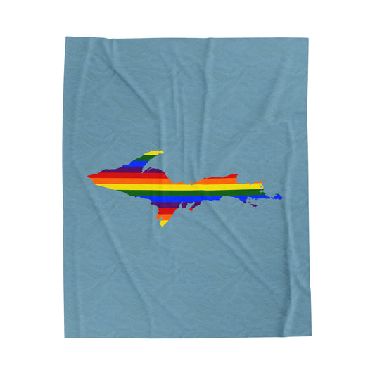 Michigan Upper Peninsula Plush Blanket (w/ UP Pride Flag Outline) | Opal Blue