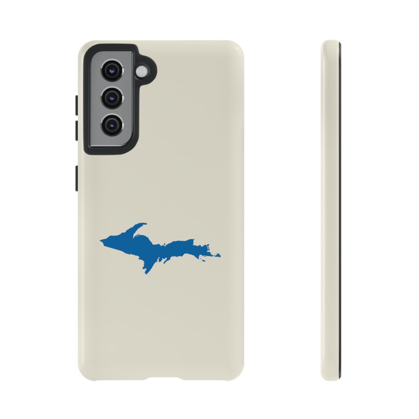 Michigan Upper Peninsula Tough Phone Case (Ivory Color w/ Azure UP Outline) | Samsung & Pixel Android