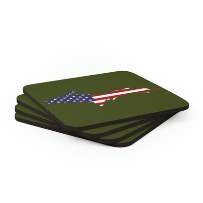 Michigan Upper Peninsula Coaster Set (Army Green w/ UP USA Flag Outline) | Corkwood - 4 pack