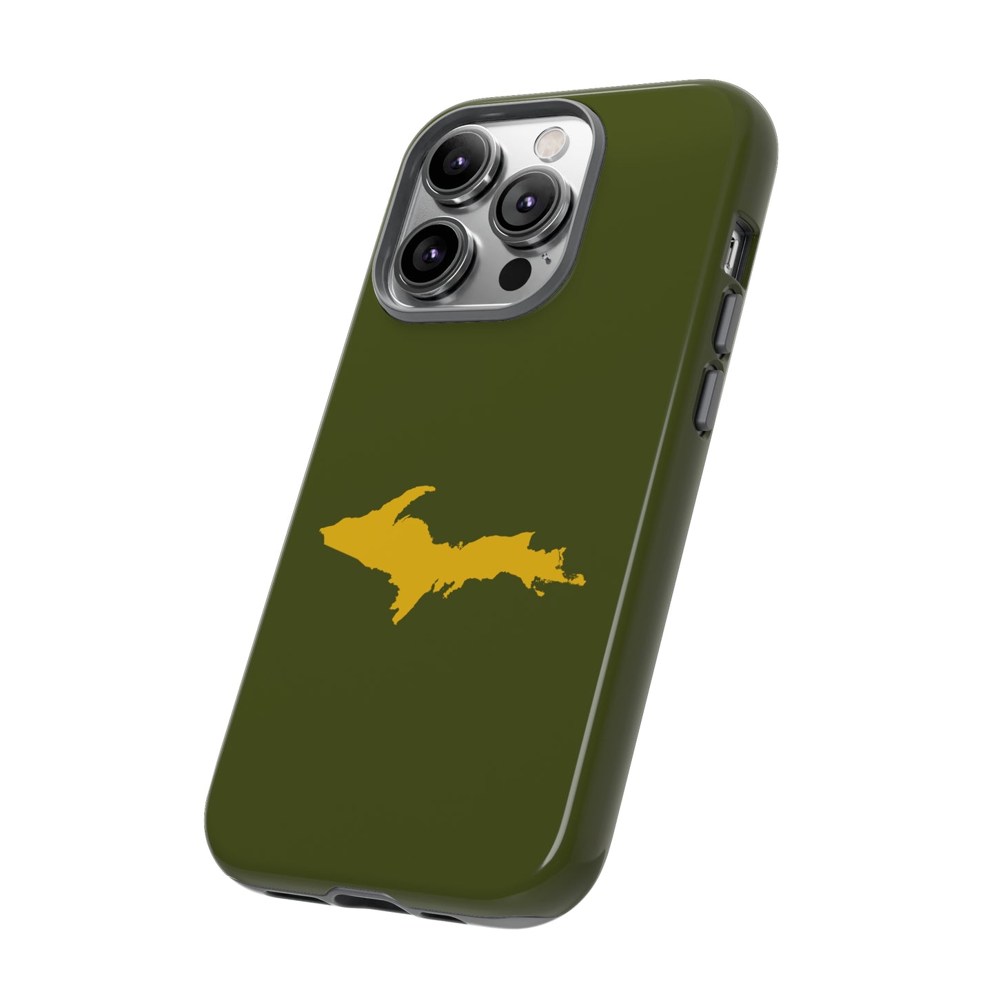 Michigan Upper Peninsula Tough Phone Case (Army Green w/ Gold UP Outline) | Apple iPhone