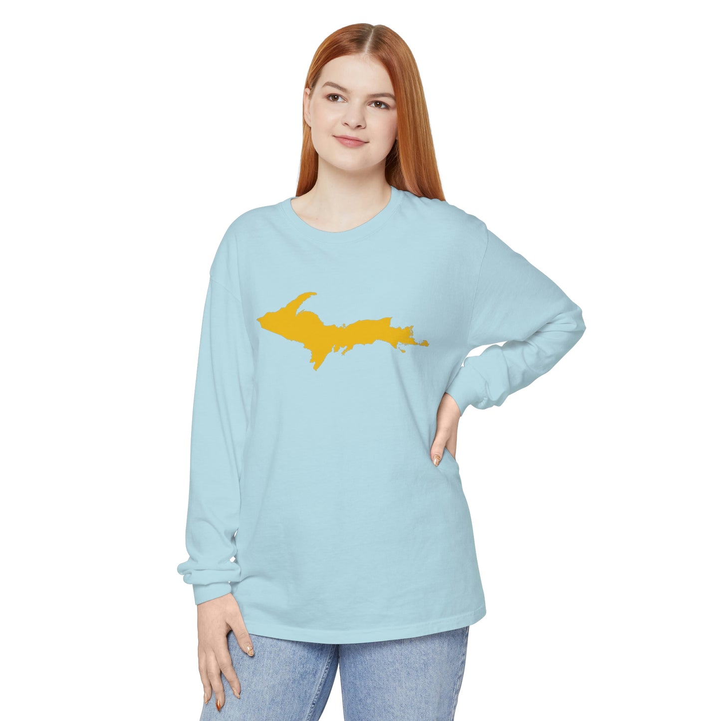 Michigan Upper Peninsula Garment-Dyed T-Shirt (w/ Gold UP Outline) | Unisex Long Sleeve