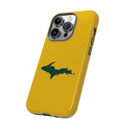 Michigan Upper Peninsula Tough Phone Case (Gold w/ Green UP Outline) | Apple iPhone