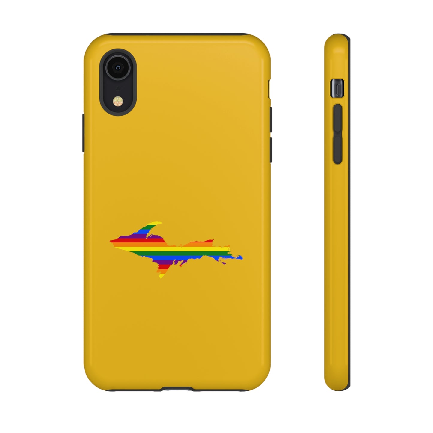 Michigan Upper Peninsula Tough Phone Case (Gold w/ UP Pride Flag Outline) | Apple iPhone