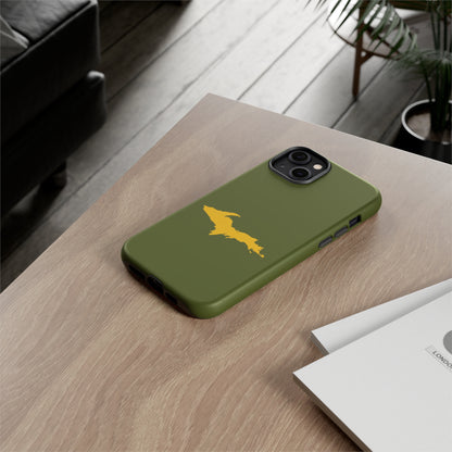 Michigan Upper Peninsula Tough Phone Case (Army Green w/ Gold UP Outline) | Apple iPhone