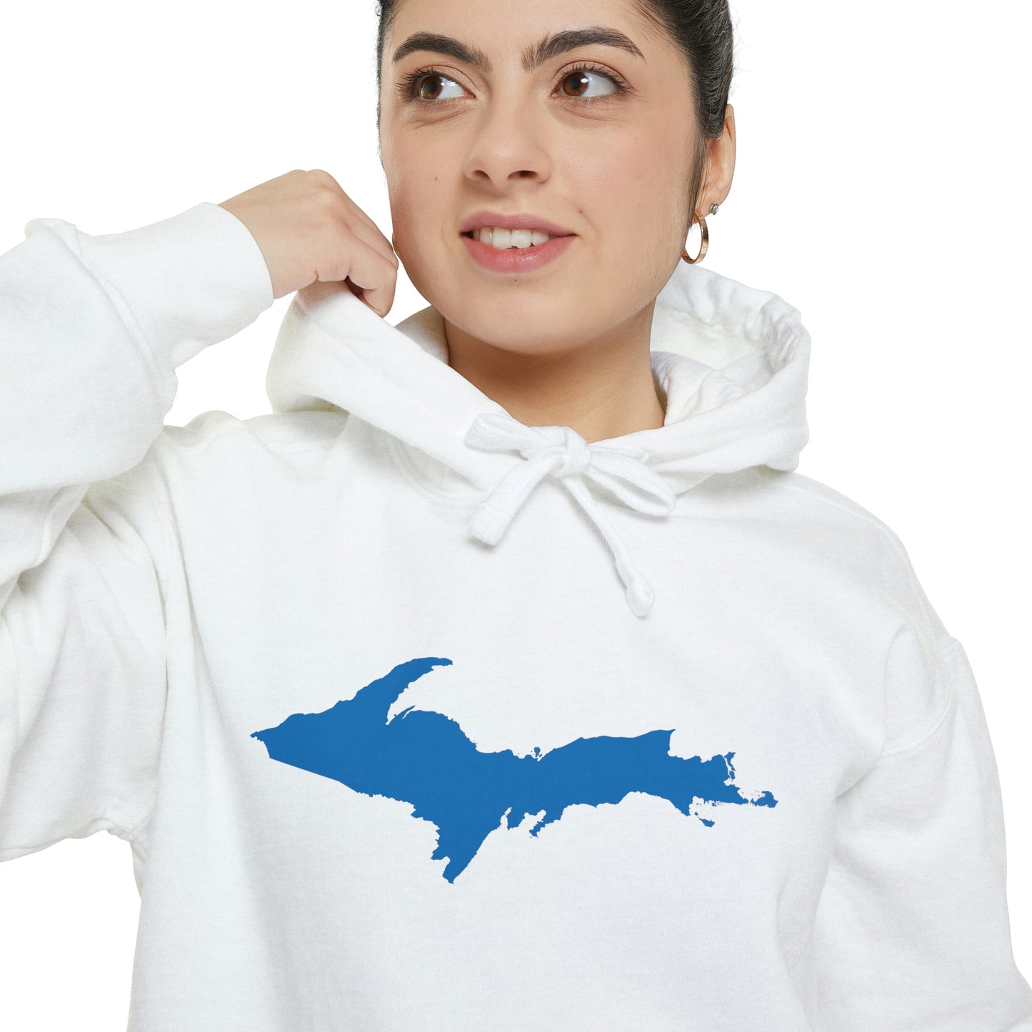 Michigan Upper Peninsula Hoodie (w/ Azure UP Outline) | Unisex Garment-Dyed