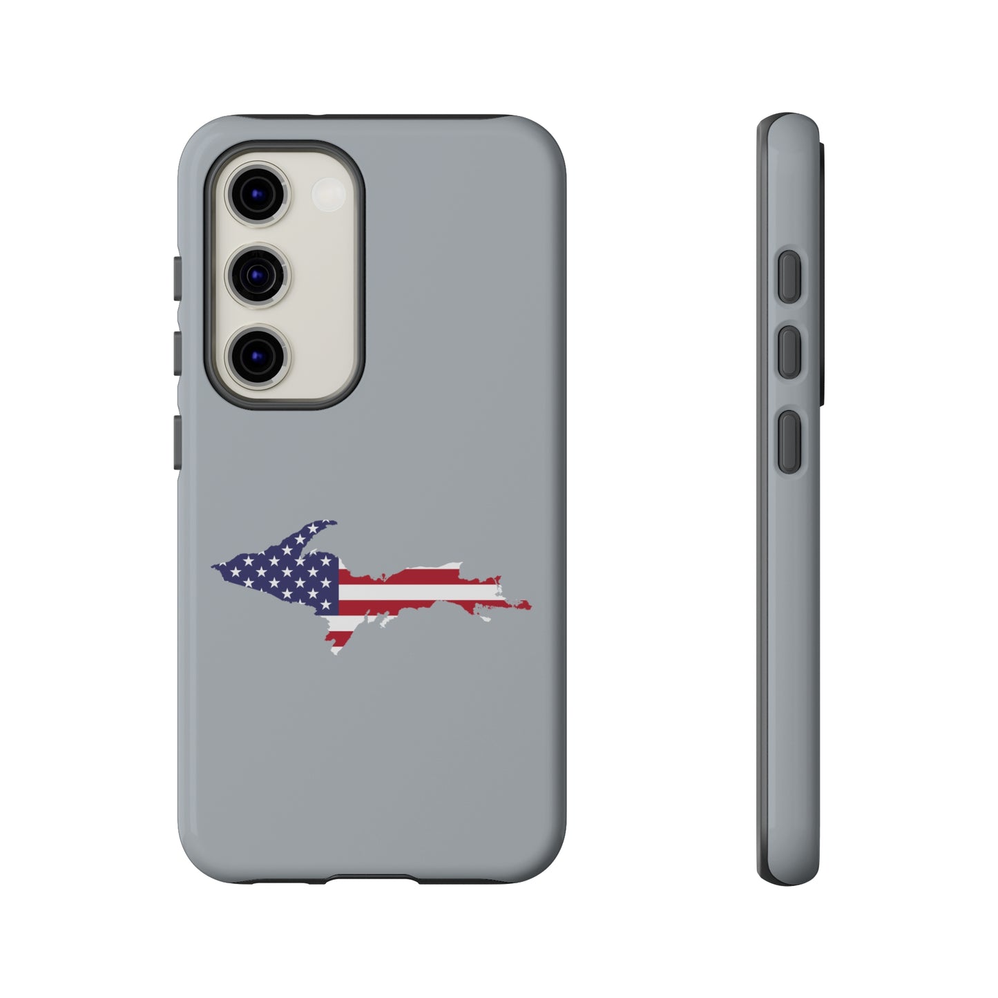 Michigan Upper Peninsula Tough Phone Case (Silver w/ UP USA Flag Outline) | Samsung & Pixel Android