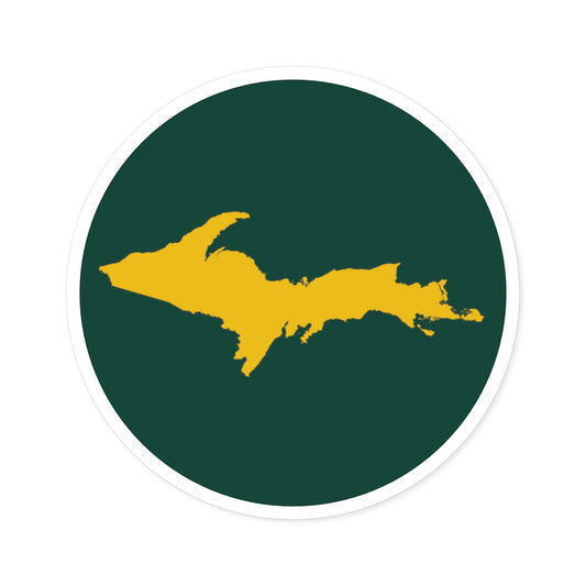 Michigan Upper Peninsula Round Stickers (Green w/ Gold UP Outline) | Indoor\Outdoor