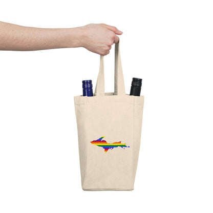 Michigan Upper Peninsula Double Wine Tote Bag (w/ UP Pride Flag Outline)