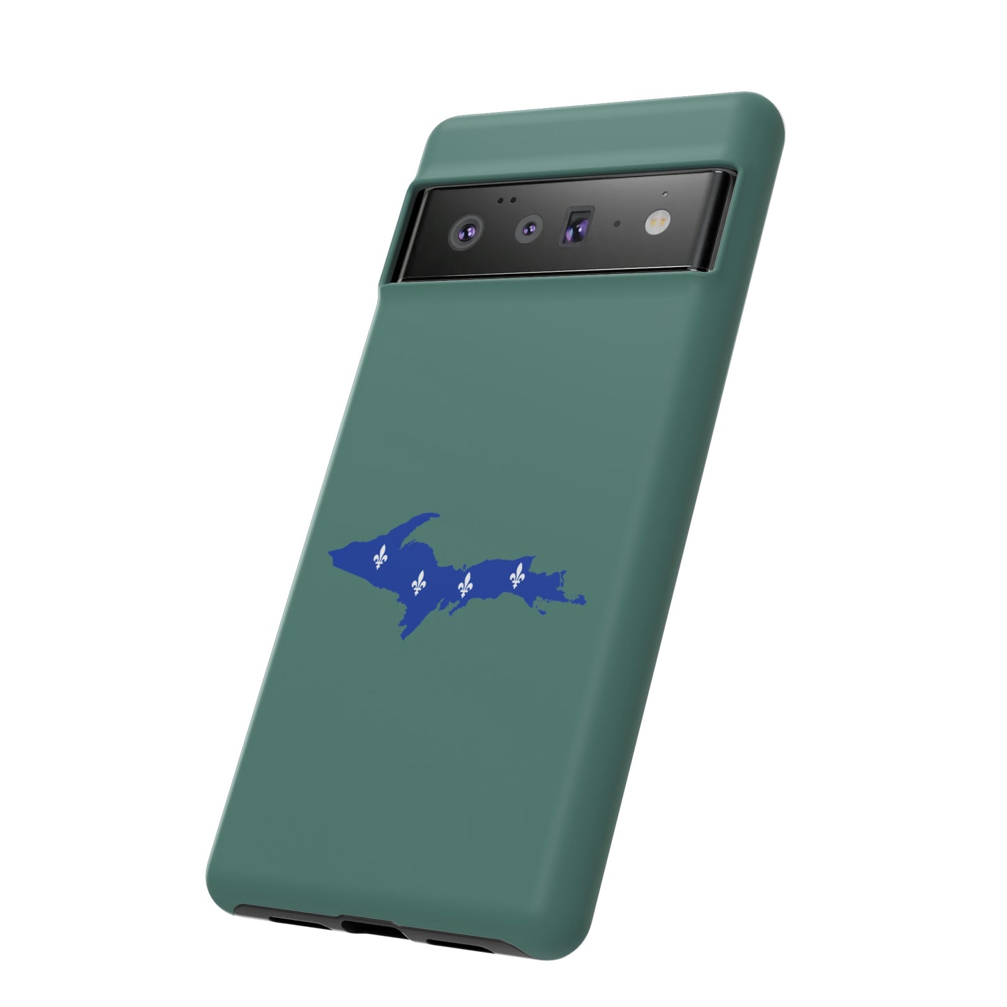 Michigan Upper Peninsula Tough Phone Case (Copper Green w/ UP Quebec Flag Outline) | Samsung & Pixel Android