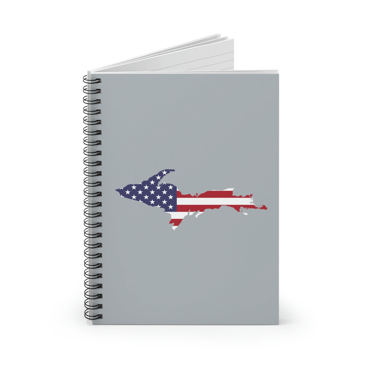 Michigan Upper Peninsula Spiral Notebook (w/ UP USA Flag Outline) | Silver