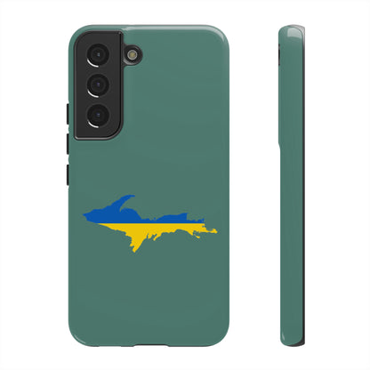 Michigan Upper Peninsula Tough Phone Case (Copper Green w/ UP Ukraine Flag Outline) | Samsung & Pixel Android