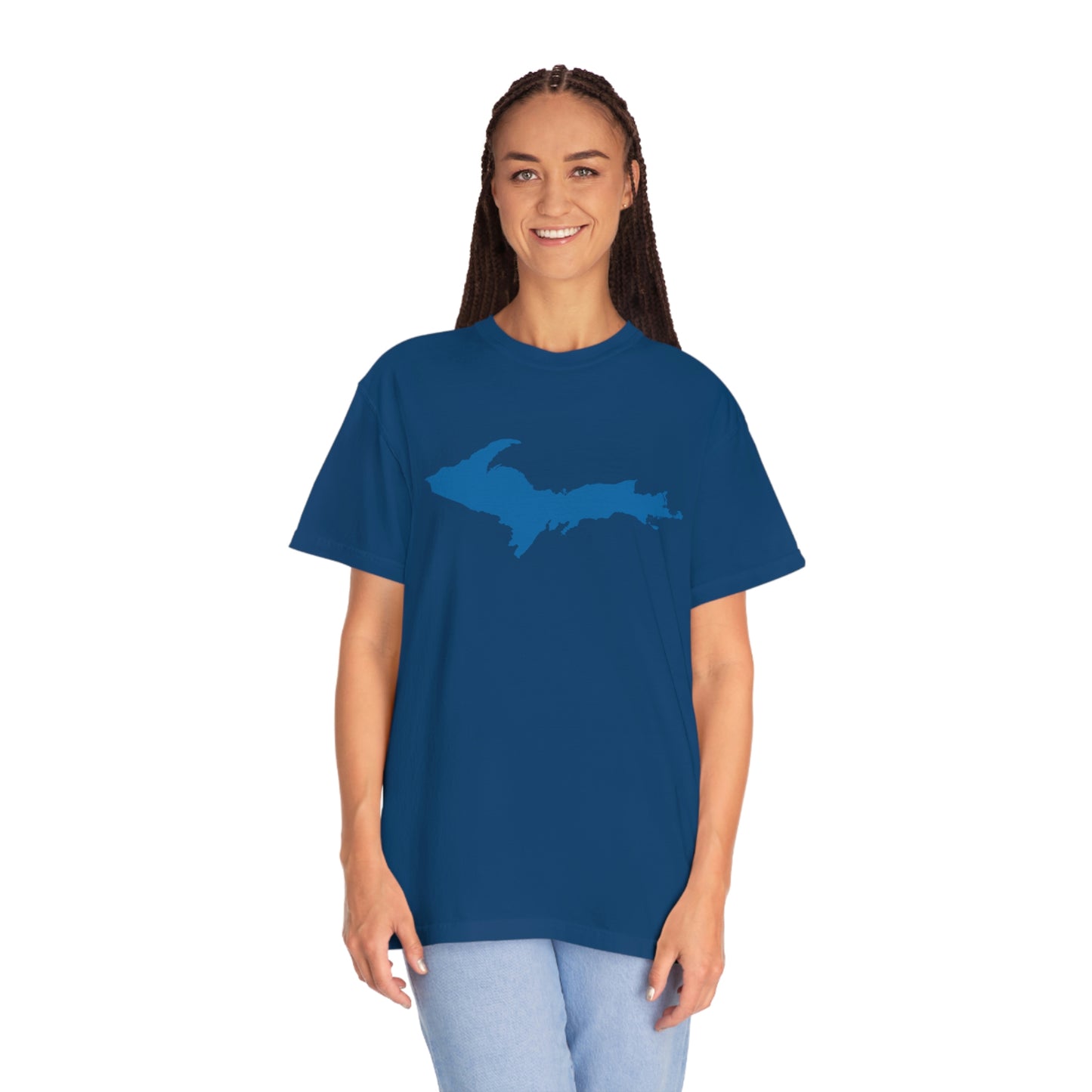 Michigan Upper Peninsula T-Shirt (w/ Azure UP Outline) | Unisex Garment-Dyed