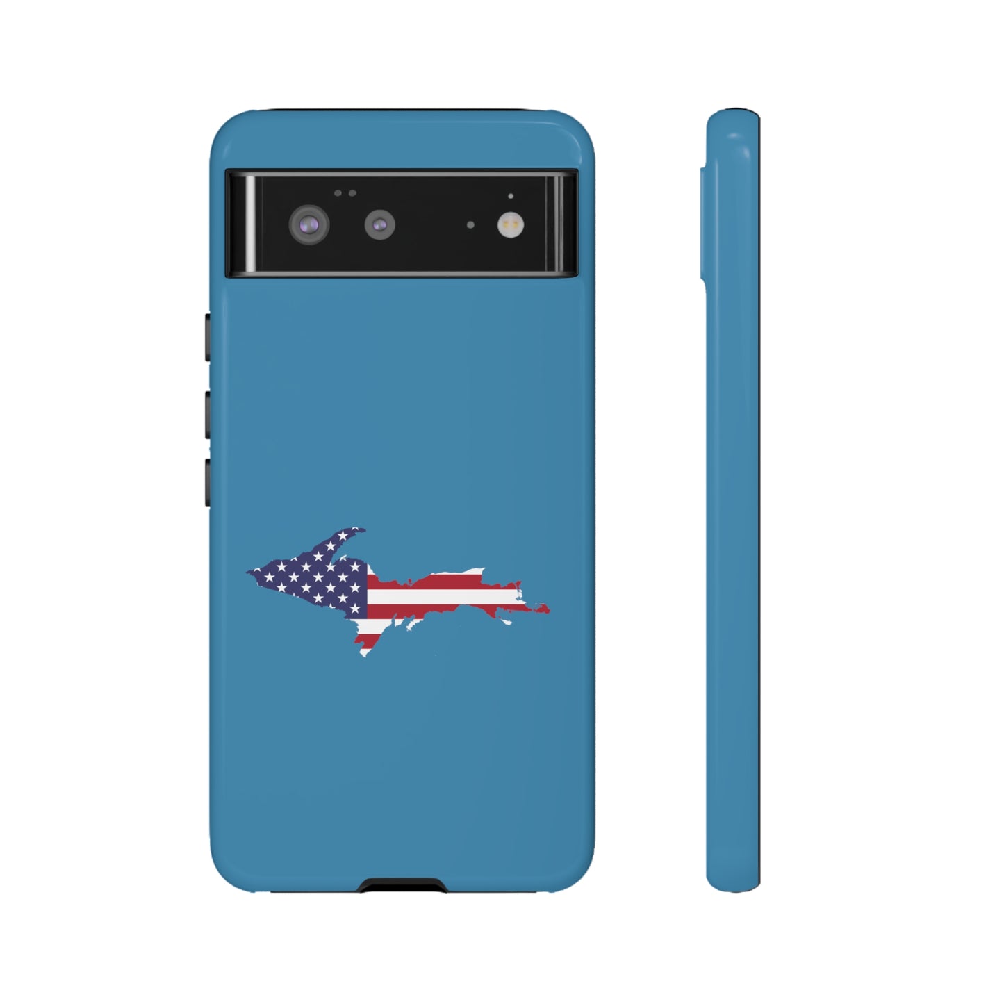 Michigan Upper Peninsula Tough Phone Case (Lake Michigan Blue w/ UP USA Flag Outline) | Samsung & Pixel Android