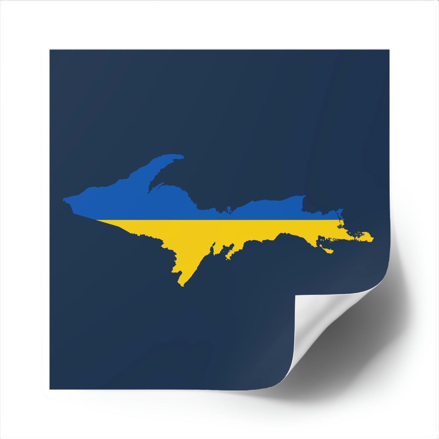 Michigan Upper Peninsula Square Sticker (Navy w/ UP Ukraine Flag Outline) | Indoor/Outdoor