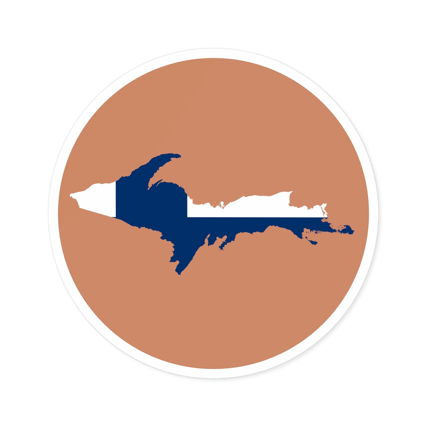 Michigan Upper Peninsula Round Stickers (Copper w/ UP Finland Flag Outline) | Indoor\Outdoor