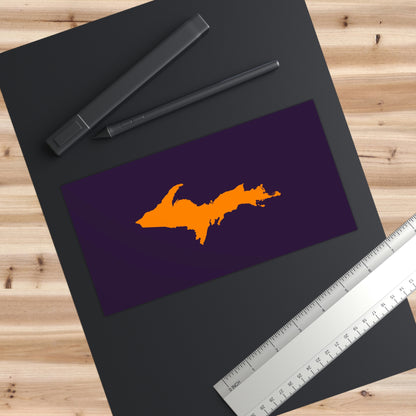 Michigan Upper Peninsula Bumper Sticker (w/ Orange UP Outline) | Blackcurrant Background