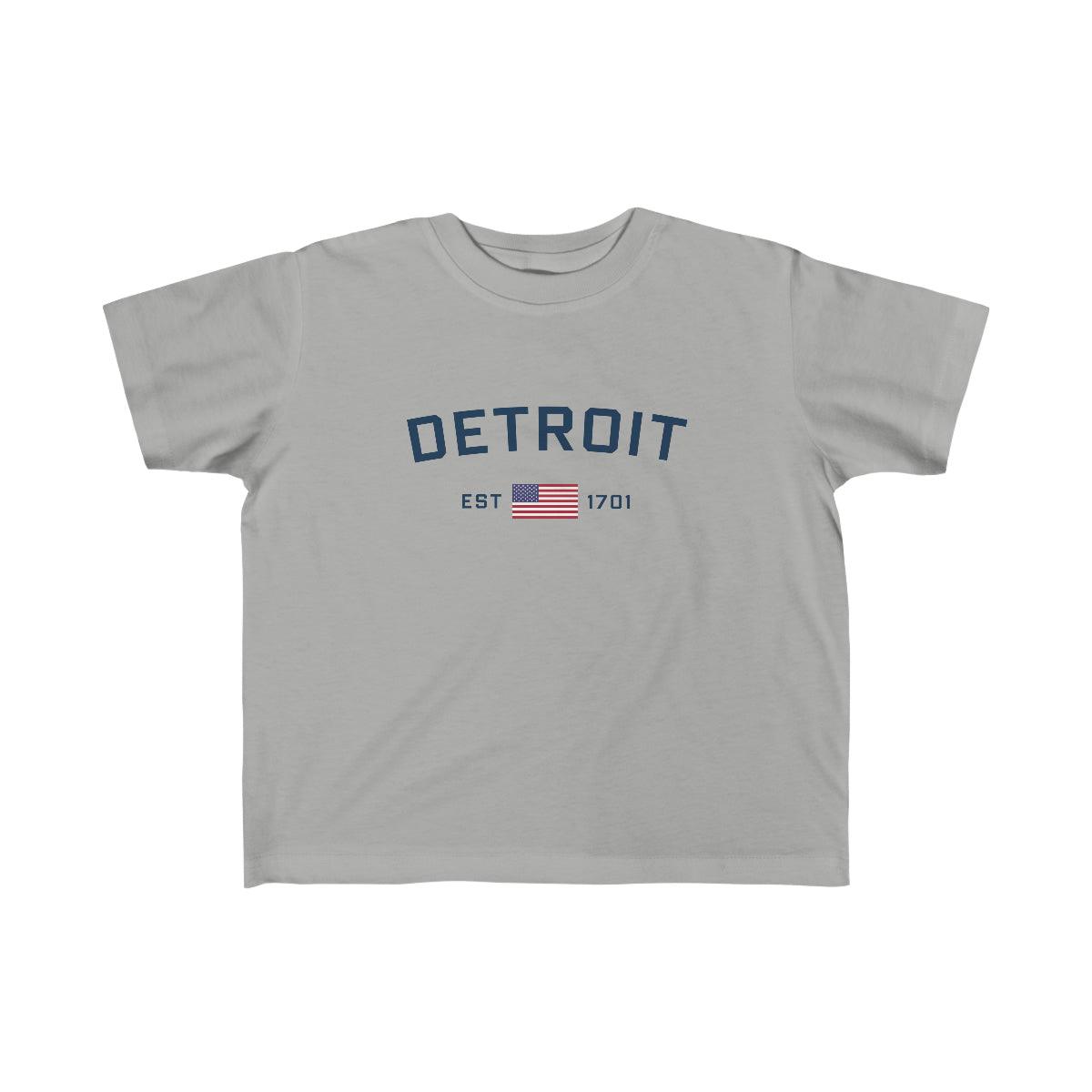 'Detroit EST 1701' T-Shirt (w/USA Flag Outline) | Toddler Short Sleeve - Circumspice Michigan