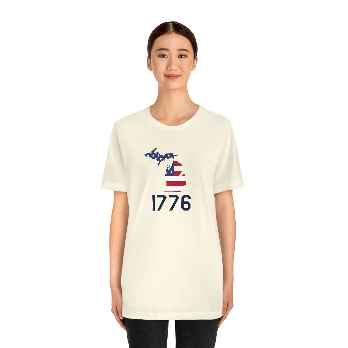 Michigan '1776' T-Shirt (USAF Stencil Font w/ MI USA Flag Outline) | Unisex Standard Fit