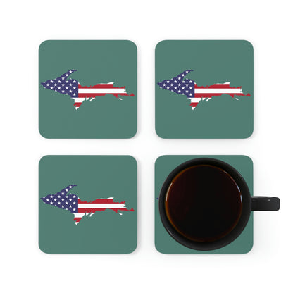 Michigan Upper Peninsula Coaster Set (Copper Green w/ UP USA Flag Outline) | Corkwood - 4 pack