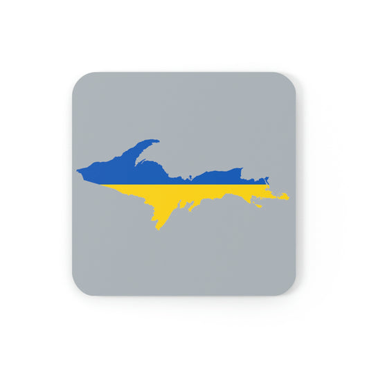 Michigan Upper Peninsula Coaster Set (Silver w/ UP Ukraine Flag Outline) | Corkwood - 4 pack