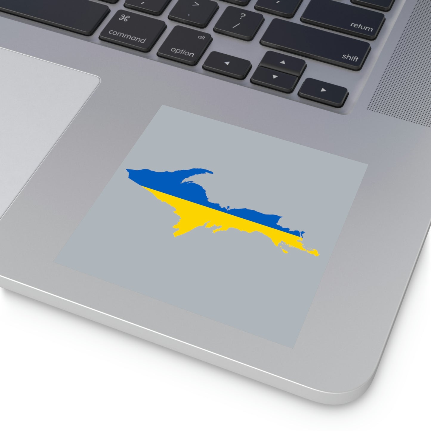 Michigan Upper Peninsula Square Sticker (Silver w/ UP Ukraine Flag Outline) | Indoor/Outdoor