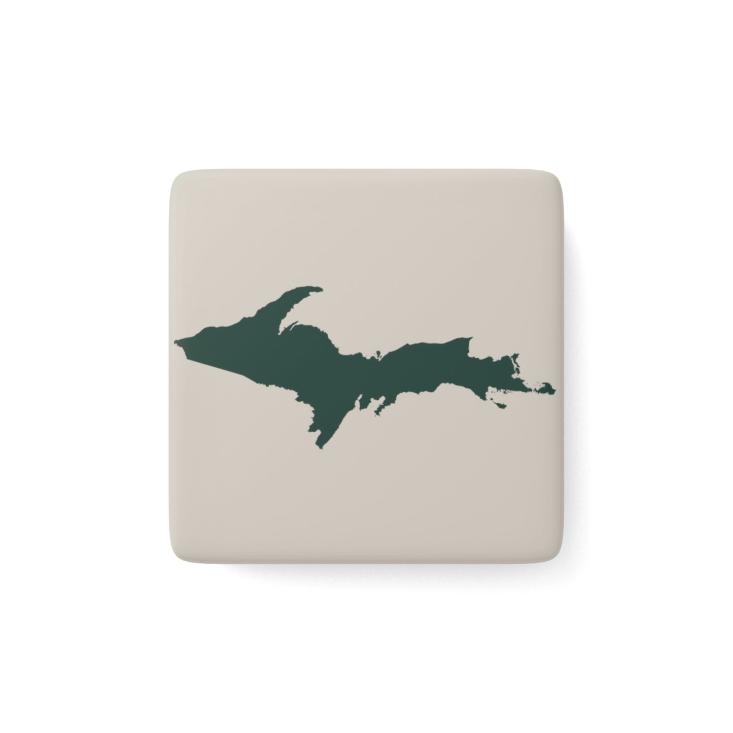 Michigan Upper Peninsula Porcelain Magnet (Canvas Color w/ Green UP Outline)