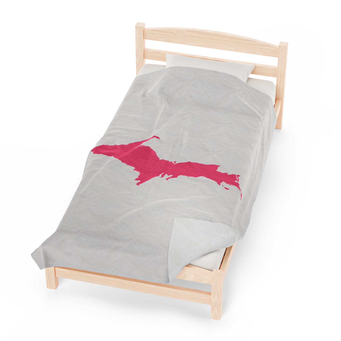 Michigan Upper Peninsula Plush Blanket (w/ Pink UP Outline) | Birch Bark White