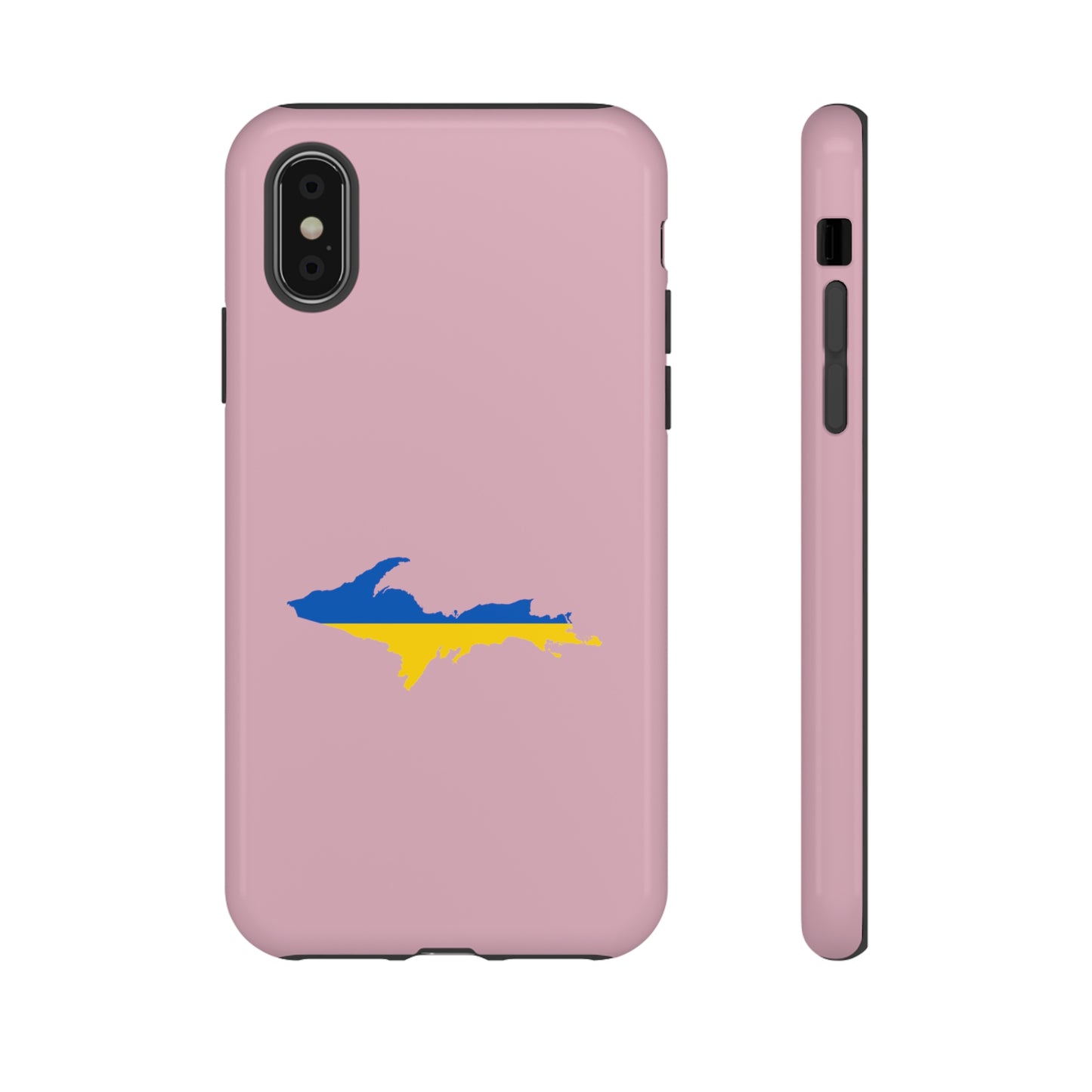 Michigan Upper Peninsula Tough Phone Case (Pink w/ UP Ukraine Flag Outline) | Apple iPhone