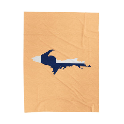 Michigan Upper Peninsula Plush Blanket (w/ UP Finland Flag Outline) | Pale Apricot