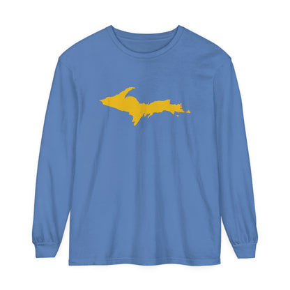 Michigan Upper Peninsula Garment-Dyed T-Shirt (w/ Gold UP Outline) | Unisex Long Sleeve