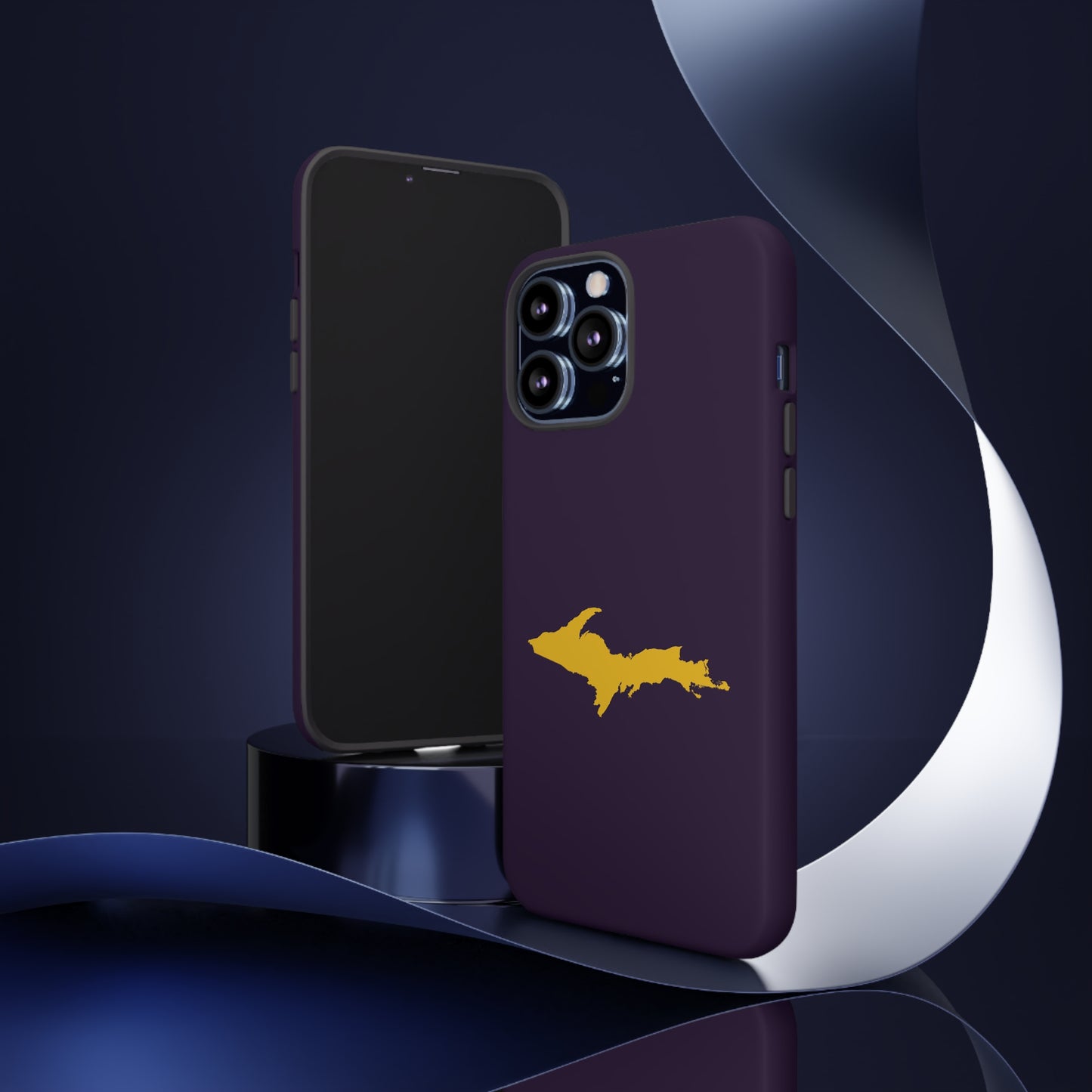 Michigan Upper Peninsula Tough Phone Case (Blackcurrant w/ Gold UP Outline) | Apple iPhone