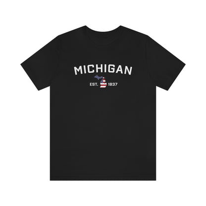 'Michigan EST 1837'' T-Shirt (w/ MI USA Flag Outline) | Unisex Standard Fit