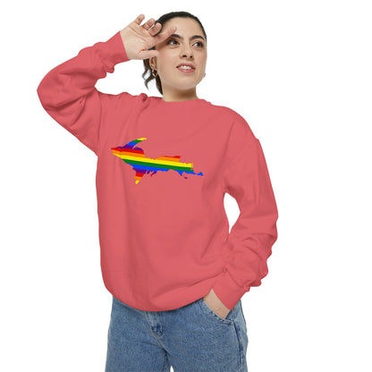 Michigan Upper Peninsula Sweatshirt (w/ UP Pride Flag Outline) | Unisex Garment Dyed